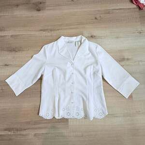 Vintage Covington White Eyelet Hem Button Down Shirt Size Petite M